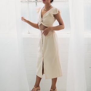 Twist Front Linen Crop Top and Skirt Set
